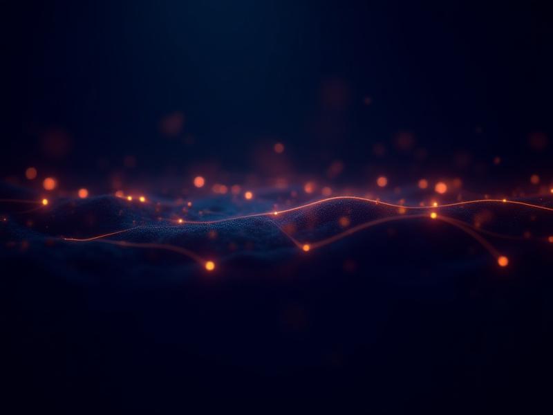 Abstract visualization of a neural network analyzing code syntax structures in glowing orange and blue.